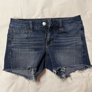 American Eagle Outfitters Dark Blue Distressed Denim Cutoff Shorts